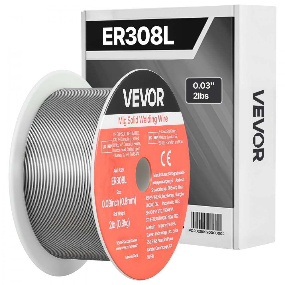 MIG-lasdraad 0,8 mm, massieve lasdraad ER308L, beschermgasdraad, 0,9 kg roestvrijstalen draadrol met hoge doorvoer voor beschermgaslassen in alle lasposities, 1 stuk