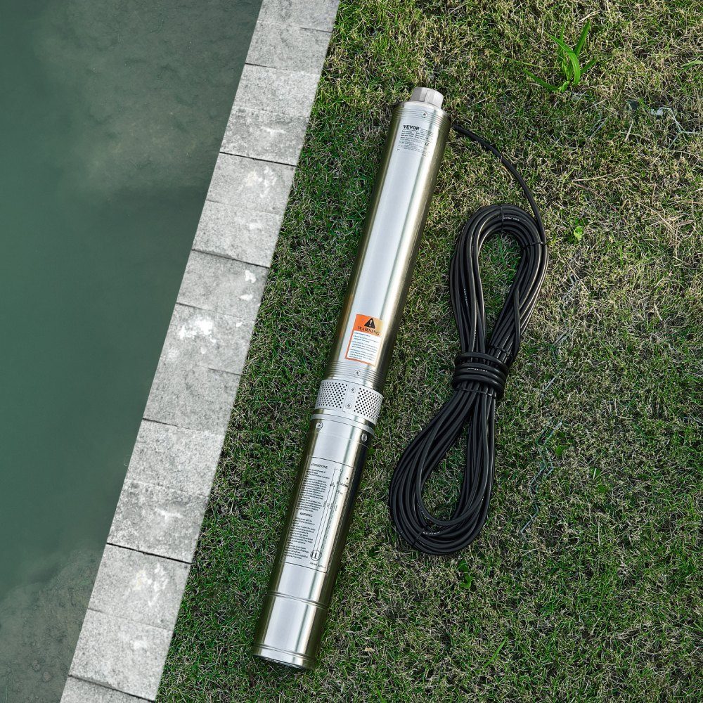 Deep Well Pump, 1100W Input Power, 65L/min Flow, 85m Head, with 20m Cable, External Control Box, Submersible Pump, for Industrial Irrigation and Home Use, IP68