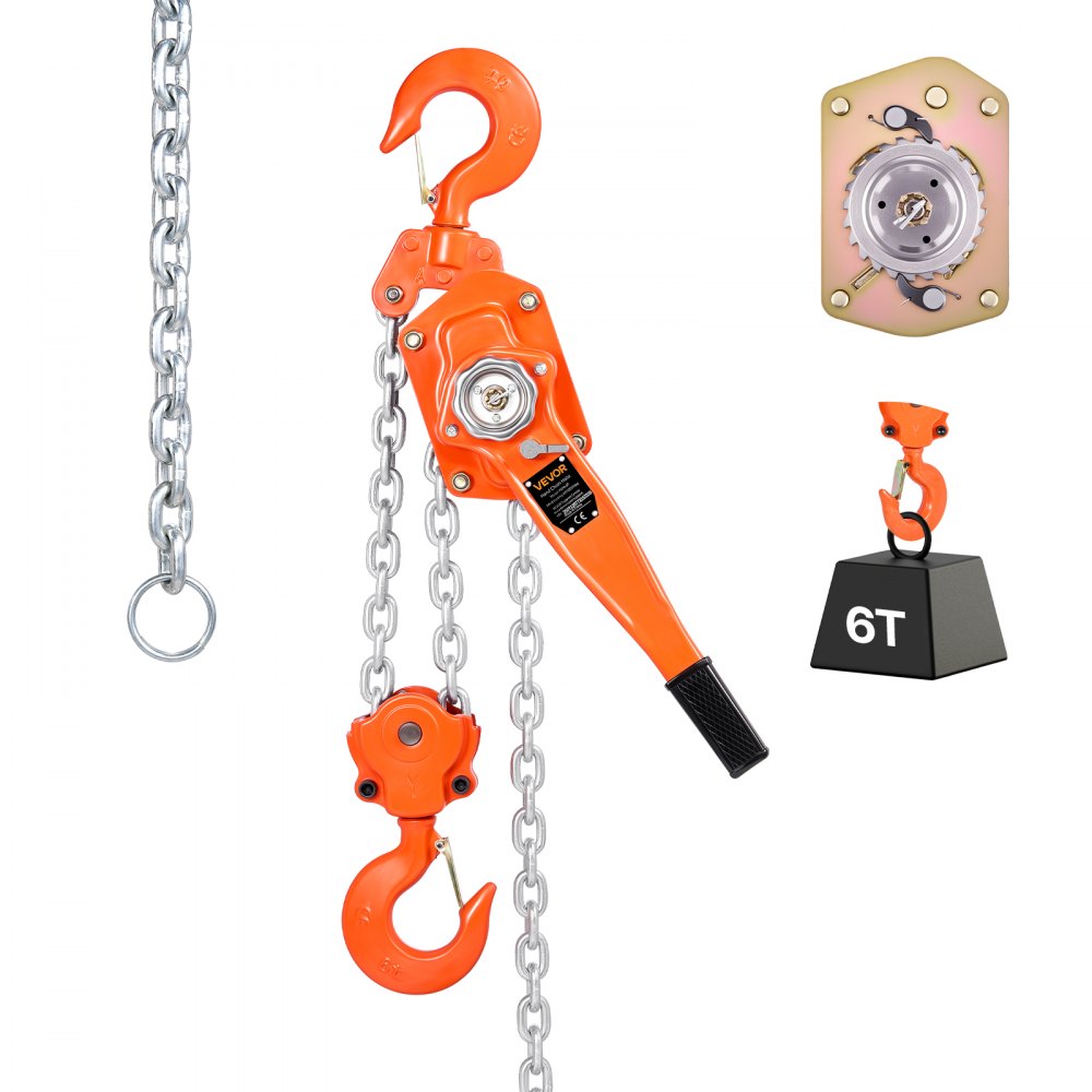Hefboomtakel Handkettingtakel met capaciteit van 6 ton 6 m lift G80-ketting van gelegeerd staal met mechanische dubbele palrem Rateltakel 360 ° draaibare haken voor magazijnbouwgarage Hefboomtakel Handkettingtakel met capaciteit van 6 ton 6 m lift G80-ketting van gelegeerd staal met mechanische dubbele palrem Rateltakel 360 ° draaibare haken voor magazijnbouwgarage