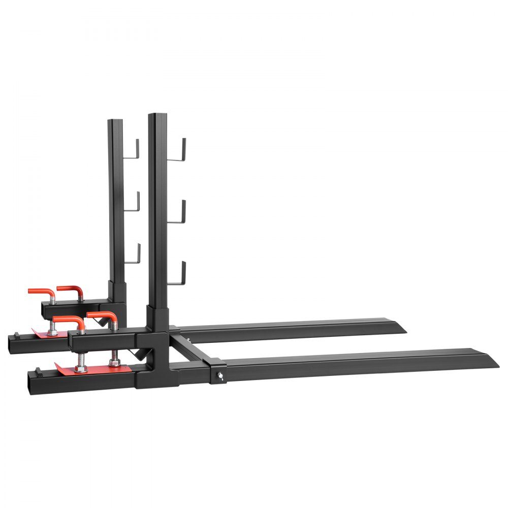 Fourches à palettes, porte-fourche à clipser 1 814 kg, longueur totale 1 490 mm, fourches avec barre stabilisatrice anti-basculement et réglable, convient aux chargeuses à pelle compactes, noires