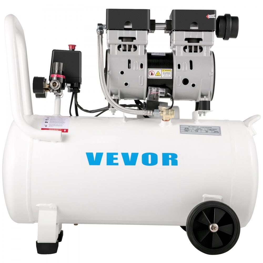 Whisper compressor 50 L, quiet oil-free compressor 750 W, oil-free air compressor 68 dB, compressed air compressor 230 V, quiet compressed air boiler 170 L/min exhaust air volume, with built-in exhaust fan