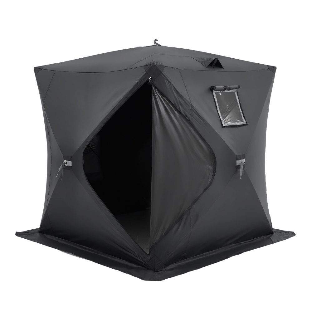 Tente de pêche sur glace portable, tente de pêche sur glace pour 3-4 personnes, tente de pêche, parapluie de pêche, cabane de glace thermique pour la pêche d'hiver, tente avec ancres, cordes, sac de transport, 2,3 x 2,3 x 2 m, noir