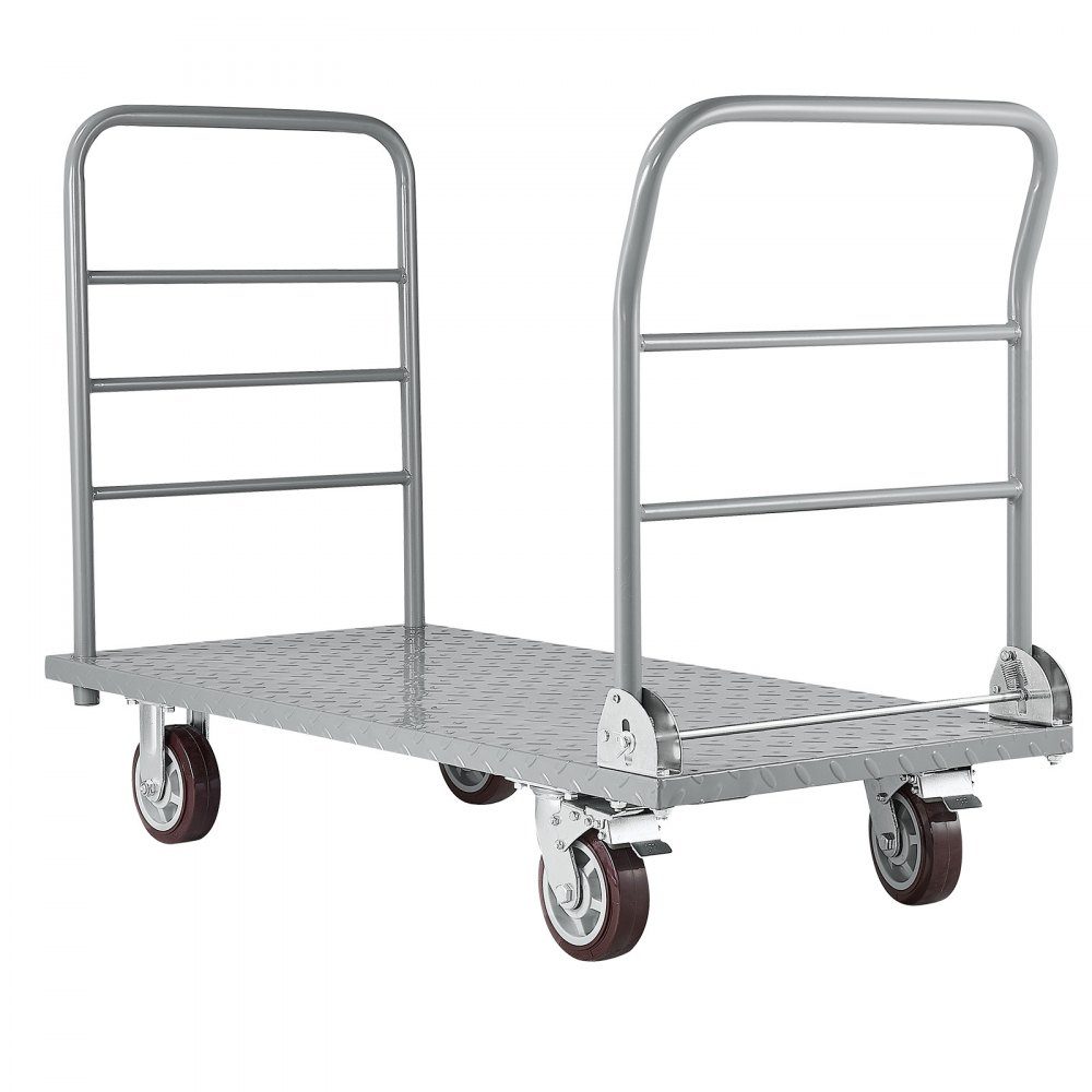 Klappbarer Plattformwagen 1202 kg, Schwerlast-Transportwagen mit abnehmbarem Geländer und Schwenkrädern, Industriewagen, für Supermärkte, Garagen und Lager, 1220x610x920 mm Wagen