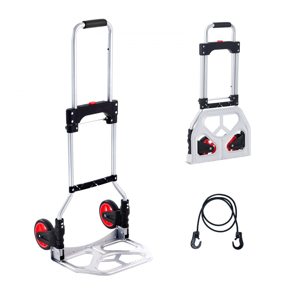 Diable, chariot de transport pliable en plastique en alliage d'aluminium de 80 kg, chariot empilable avec poignée réglable, chariot pliable de 715 à 930 mm, comprend une corde élastique, taille compacte pour le stockage Diable, chariot de transport pliable en plastique en alliage d'aluminium de 80 kg, chariot empilable avec poignée réglable, chariot pliable de 715 à 930 mm, comprend une corde élastique, taille compacte pour le stockage
