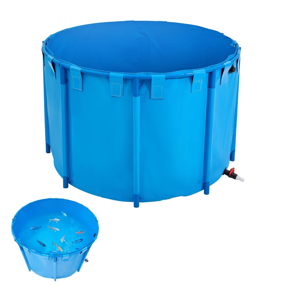PVC Fish Pond 1700L Capacity Foldable Koi Aquarium Round Fish Tank with Sturdy Frame and Drain Valve for Koi Goldfish Breeding (Blue) PVC Fish Pond 1700L Capacity Foldable Koi Aquarium Round Fish Tank with Sturdy Frame and Drain Valve for Koi Goldfish Breeding (Blue)