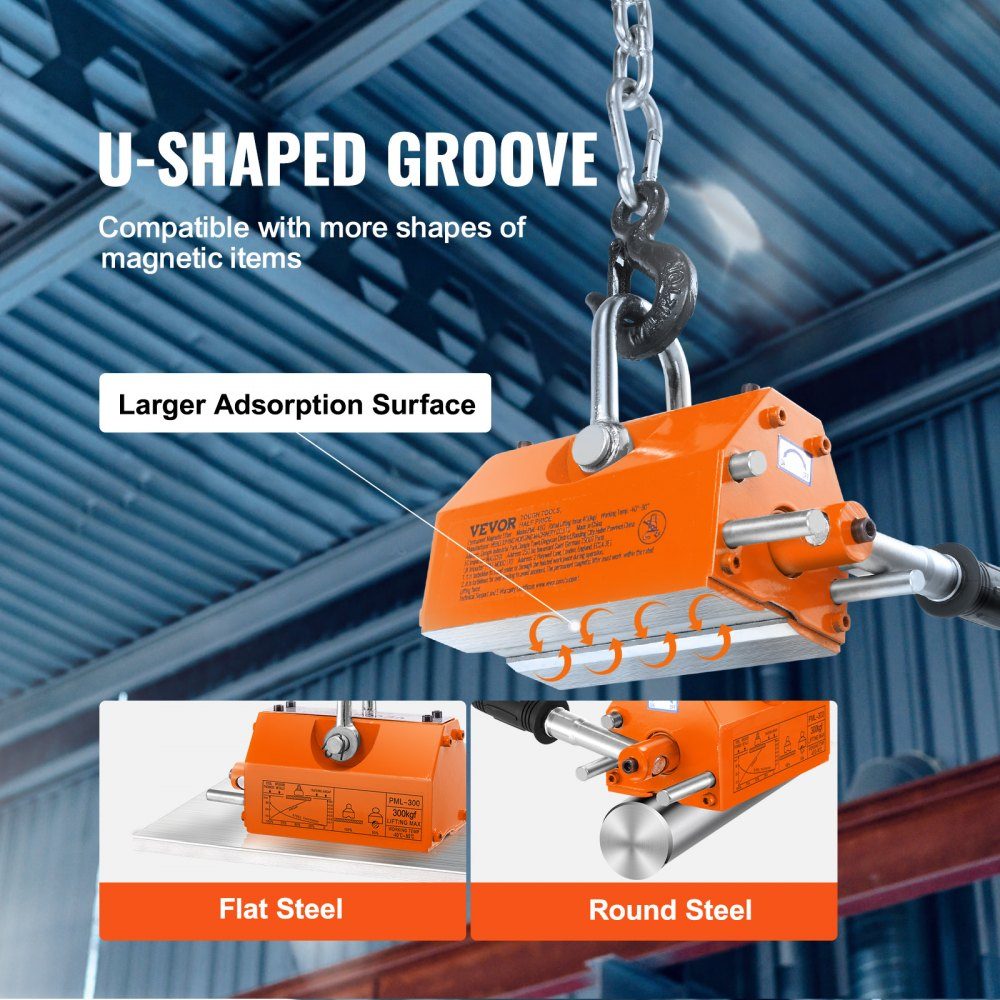 Aimant de levage de charge, aimant de grue (capacité de charge de 300 kg, force de traction de 750 kg, -40 à 80 ℃), 10 pièces d'aimants, aimant de levage à fourche commandé à la main, outil magnétique de levage en néodyme jaune