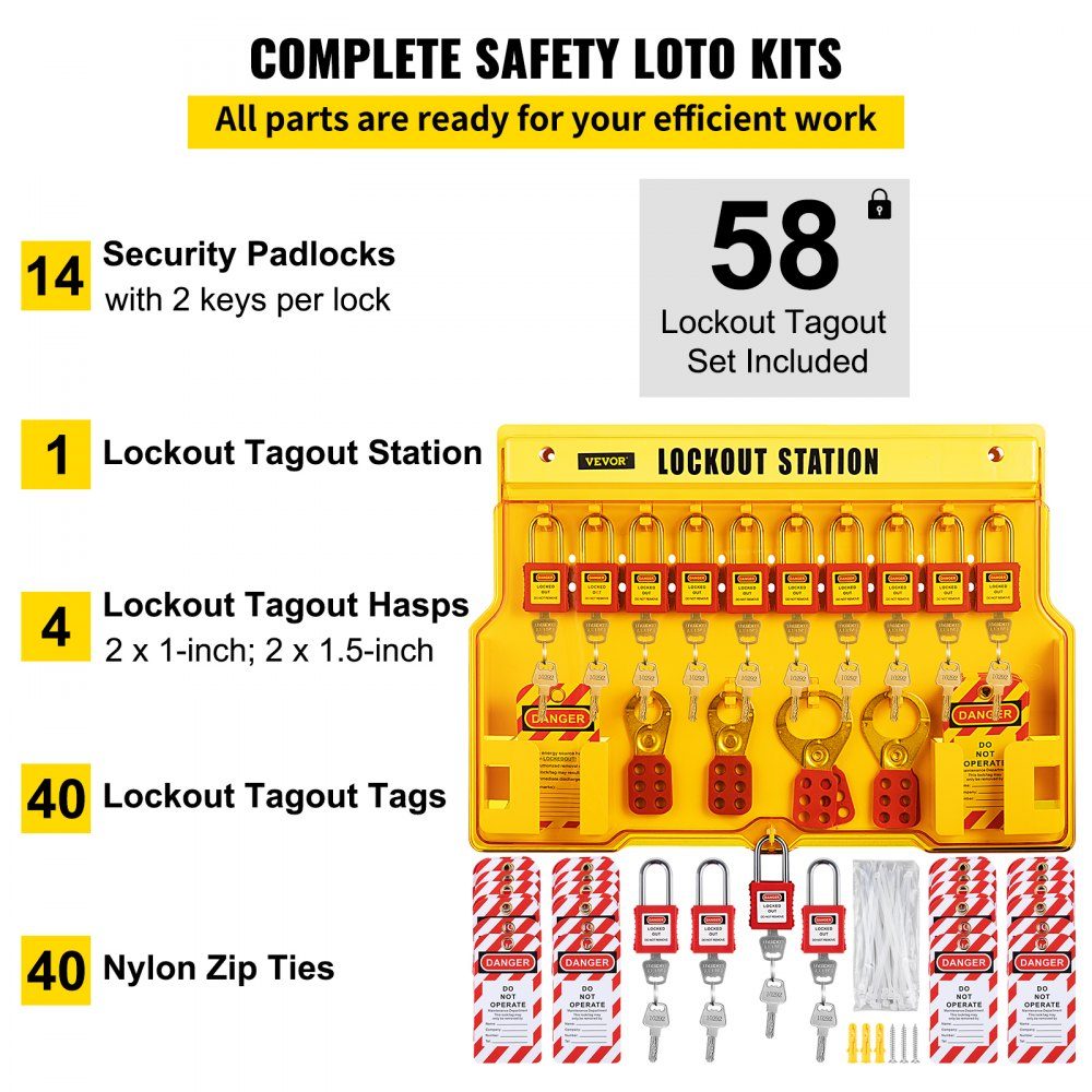 Lockout Tagout Kit 58-delig stroomonderbrekerslot Hasp Tag en veiligheidshangslot opbergtas voor slot- en tagproducten en elektrische veiligheidsapparatuur