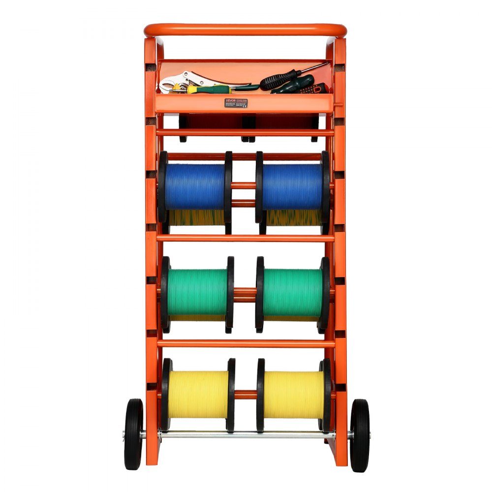 Wire Spool Holder 440 x 385 x 970mm 11 Cross Bars Rolling Cable Spool Dispenser Freestanding Cable Stand with Storage Compartment 136kg Capacity for Electrical Industrial Retail