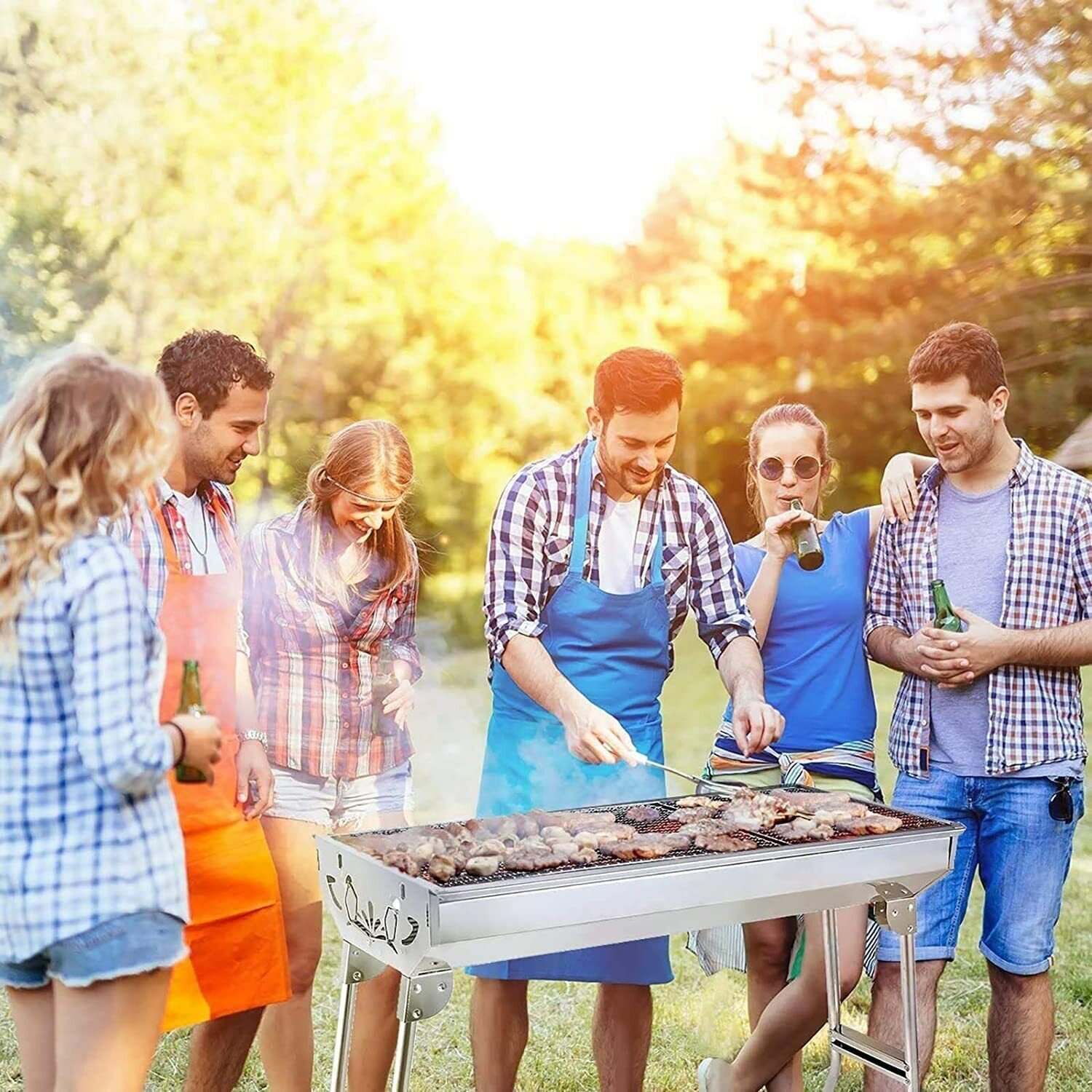 BBQ Stainless Steel Charcoal Grill Folding Grill Standing Grill Portable Camping Grill