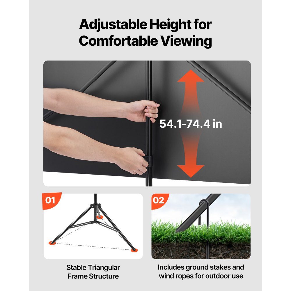 Projection screen tripod screen (80 inch) with 160° wide angle, projector screen for indoor and outdoor projector 16:9 4K HD, portable film screen with carrying bag for home cinema presentation