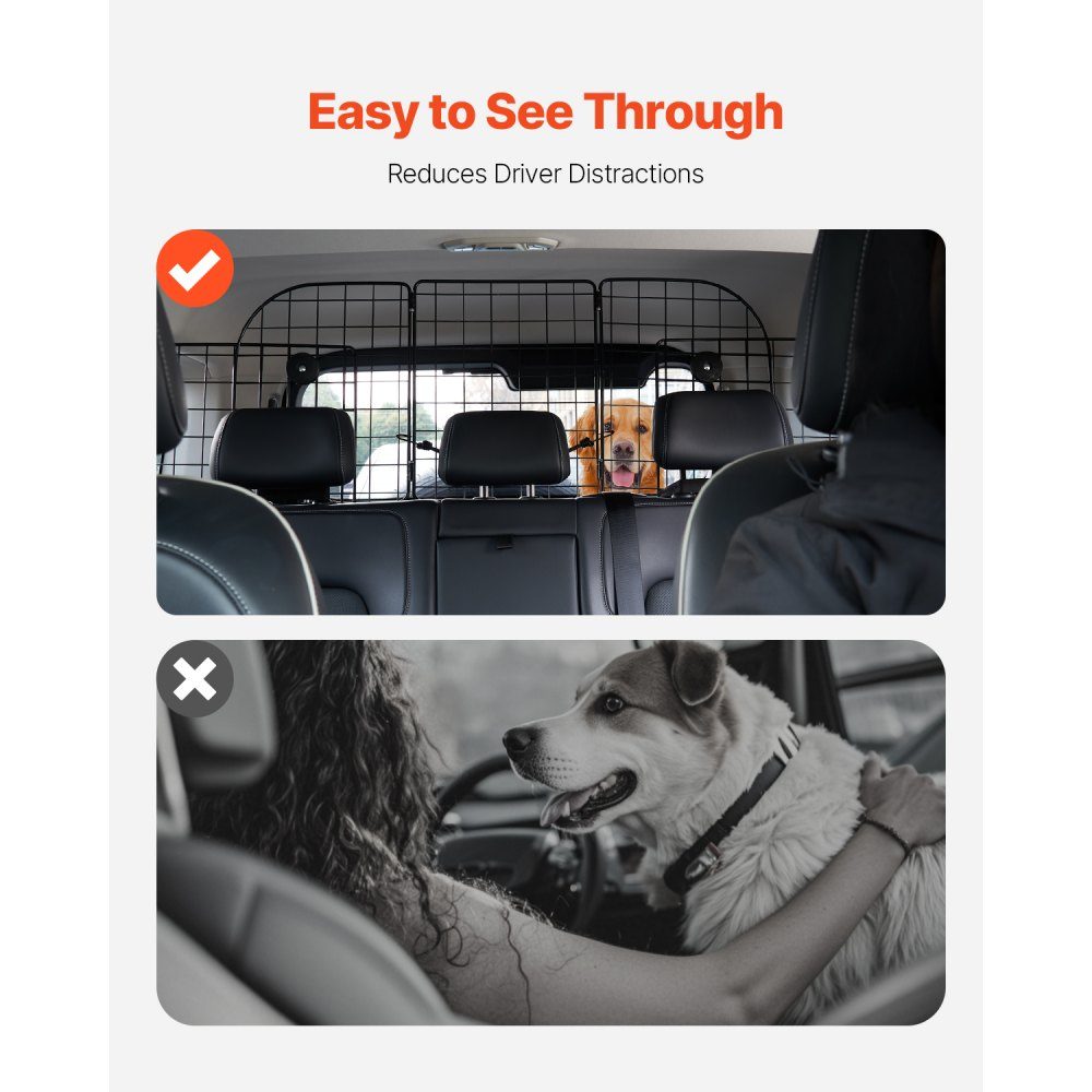 Dog Car Barrier Adjustable Divider Dog Gate (928x423mm) Car Back Seat Guard Wire Mesh Pet Barrier Universal Fit Car Barrier for SUVs Trucks