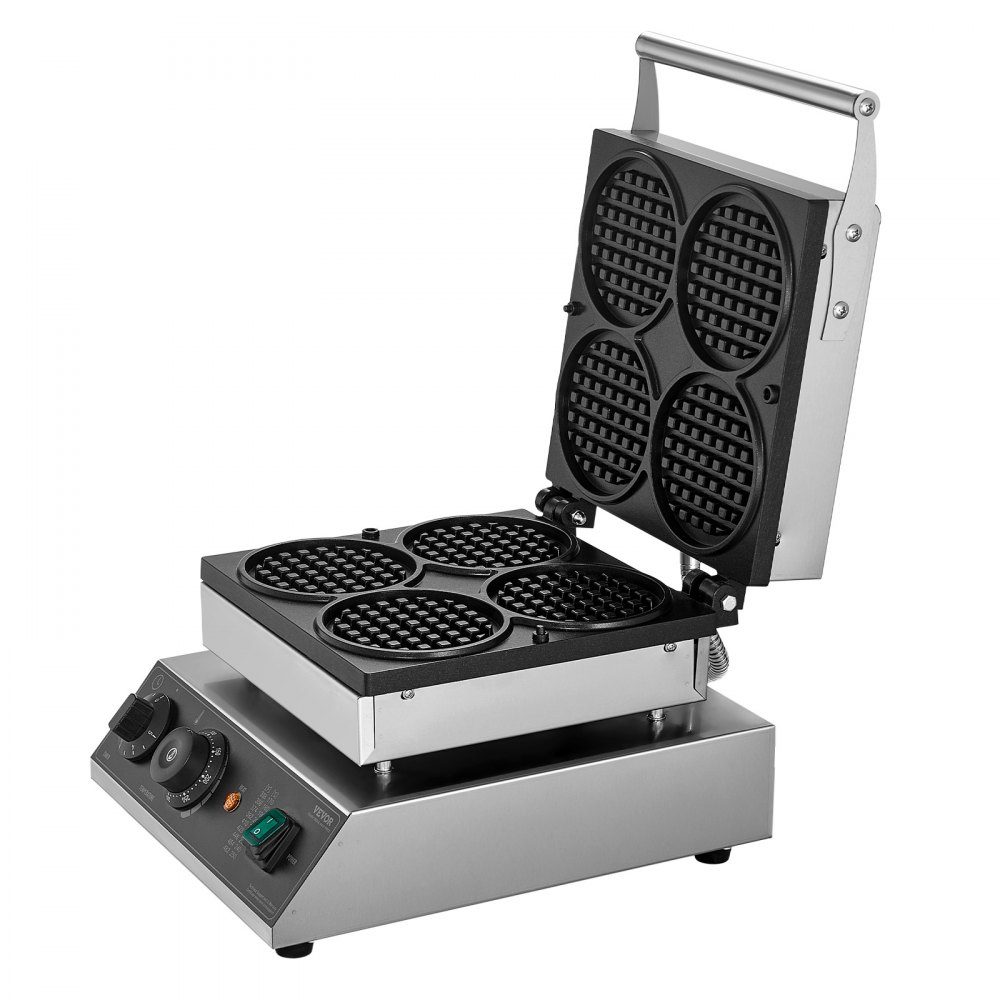 Commercial Waffle Maker Waffle Maker 1750W Non-Stick Stainless Steel Belgian Waffle Maker with Temperature and Time Control for Restaurant Bakery Snack Bar 4 Round Waffles
