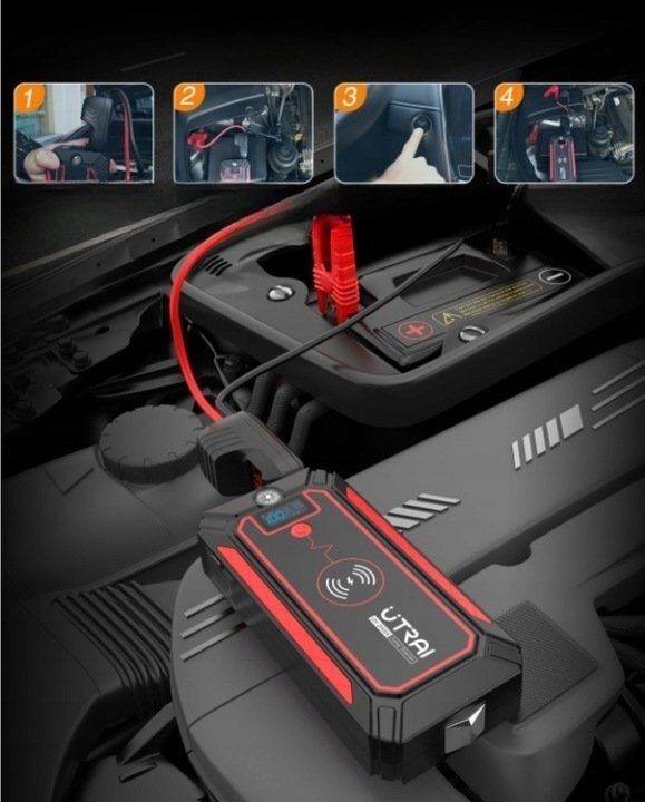 UTRAI Car Jump Starter 12V 2500A 24000mAh Car Battery Power Bank Up to 8L Petrol 7L Diesel Starter with QC3.0 Dual USB LED Flashlight Emergency Hammer