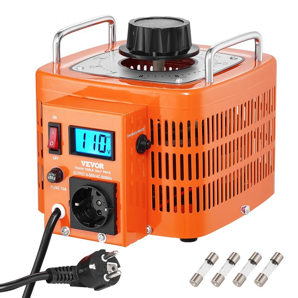 3000VA Automatic Variable Voltage Transformer 10Amp 230V Input 0-300V Output AC Voltage Regulator with LCD Display 4 Extra Fuses