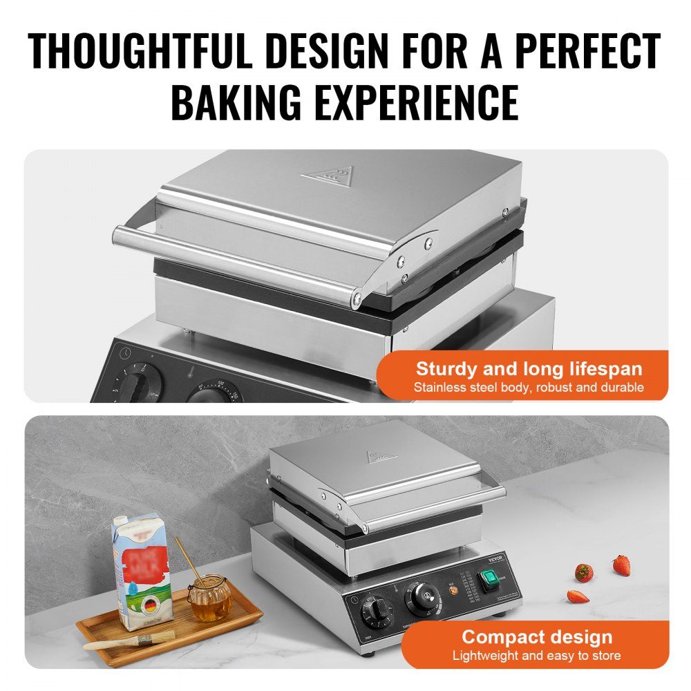 Commercial Waffle Maker Waffle Maker 1750W Non-Stick Stainless Steel Belgian Waffle Maker with Temperature and Time Control for Restaurant Bakery Snack Bar 4 Round Waffles