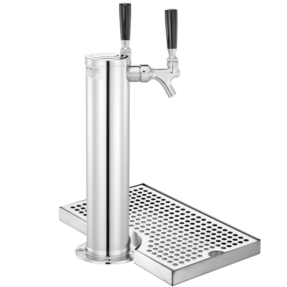 Kit de tour Kegerator, kit de conversion de bière avec 2 robinets, distributeur de tour de bière en acier inoxydable avec régulateur W21.8 à double jauge et coupleur de fût système S, plateau d'égouttage de bière pour fête à la maison