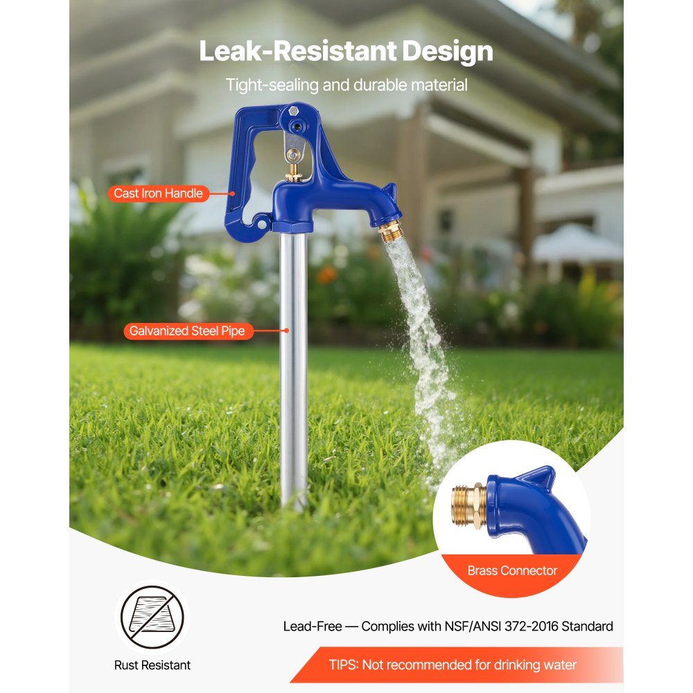 Vorstbestendige tuinhydrant, 1595 mm buitenkraan met 36" ingraafdiepte, G 3/4" leidingaansluiting en slangkoppeling, loodvrije hydrant voor tuin- en boerderijirrigatie