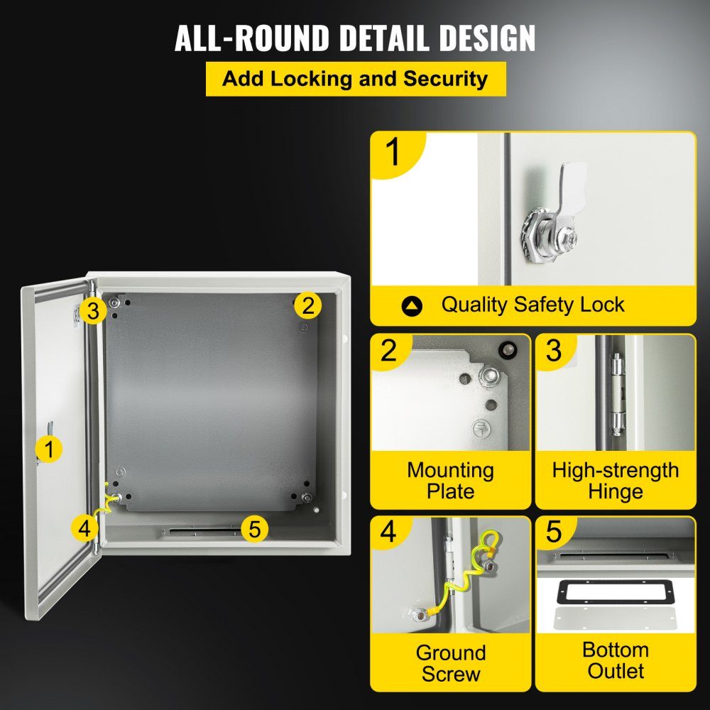 Steel electrical box, electrical enclosure, 20x20x15 cm, carbon steel, IP65