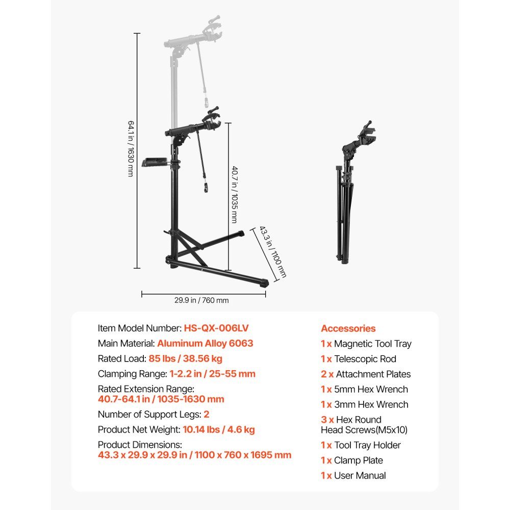 Bicycle Repair Stand Bicycle Repair Stand (38.56kg Load Capacity) with 1035-1630mm Adjustable Height & Magnetic Tool Tray, Folding Maintenance Stand for Mountain Bikes, Road Bikes