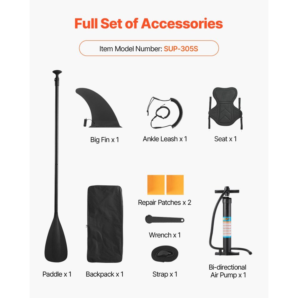 Aufblasbares Stand Up Paddle Board (304,8 x 83,8 x 15,2 cm) Paddleboard mit Sitz, Komplettset inklusive Pumpe, Paddelflosse, Rucksack, Knöchelleinengurt, für Jugendliche und Erwachsene