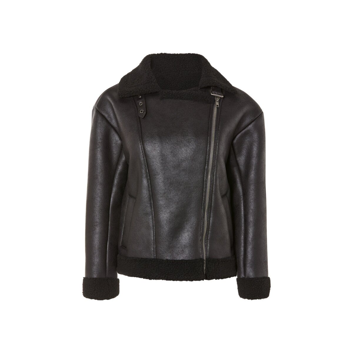 Veste motard pour femme esmara®, doublée de faux cuir d'agneau chaud (noir, S(36/38))