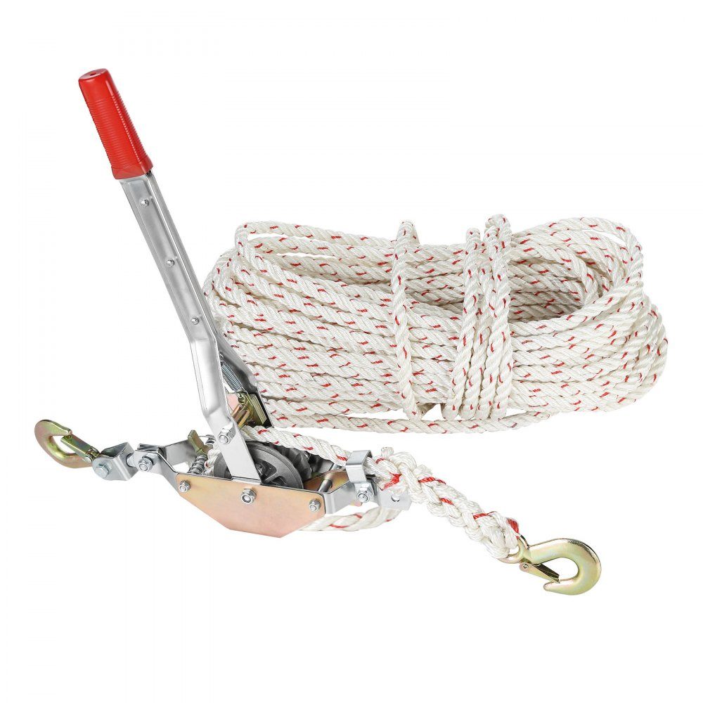 Rope Puller, 3/4 Ton Pulling Force, with 100 Feet of 5/8" Diameter Rope, 2 Hooks, Winch Included, Powerful Ratchet Pulling Tool for Moving Boats, Safe