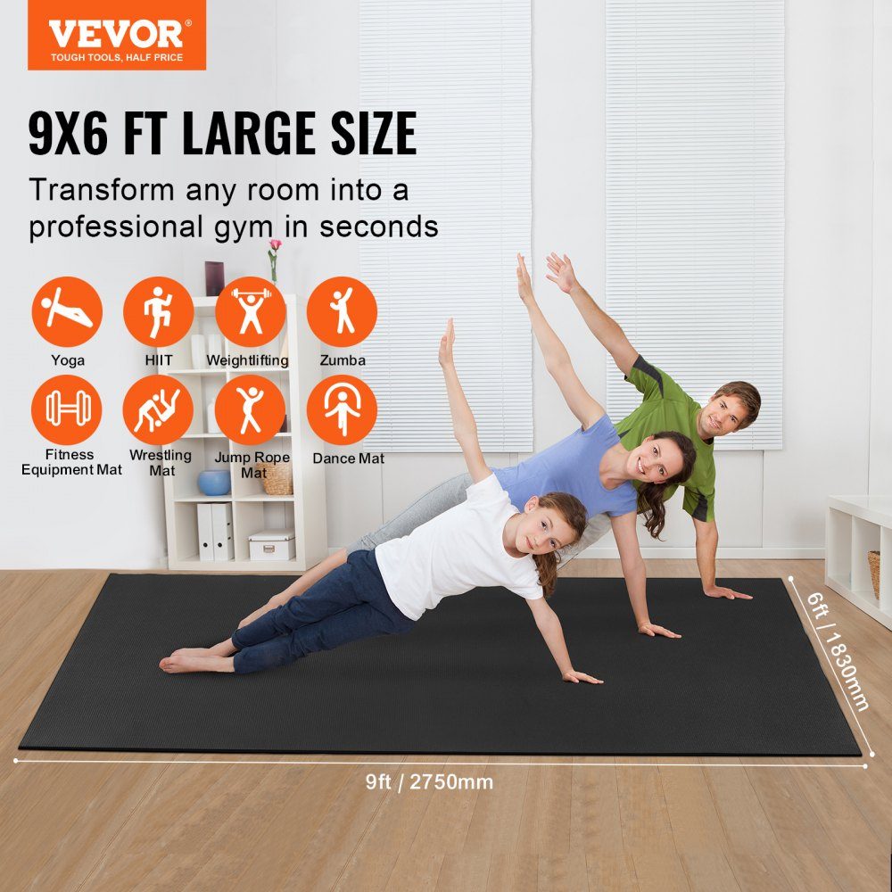 Trainingsmatte, rutschfeste Premium-Yogamatte mit hoher Dichte, Übungs-Yogamatte für Männer und Frauen, Fitness- und Trainingsmatte mit Tasche und Gurt, für alle Arten von Heim-Yoga, Pilates und Bodentraining (2,7 x 1,8 m)