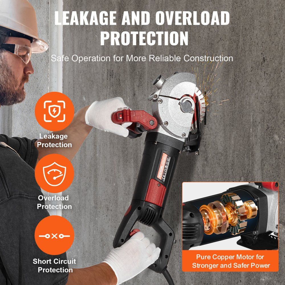 Wall chaser slot cutter 4800W, wall chaser 6500 rpm, wall chaser slot chaser with 34 mm depth, 38 mm width, electric grooving machine 54x20x24 cm with 5 φ125 mm saw blade, ideal for construction sites