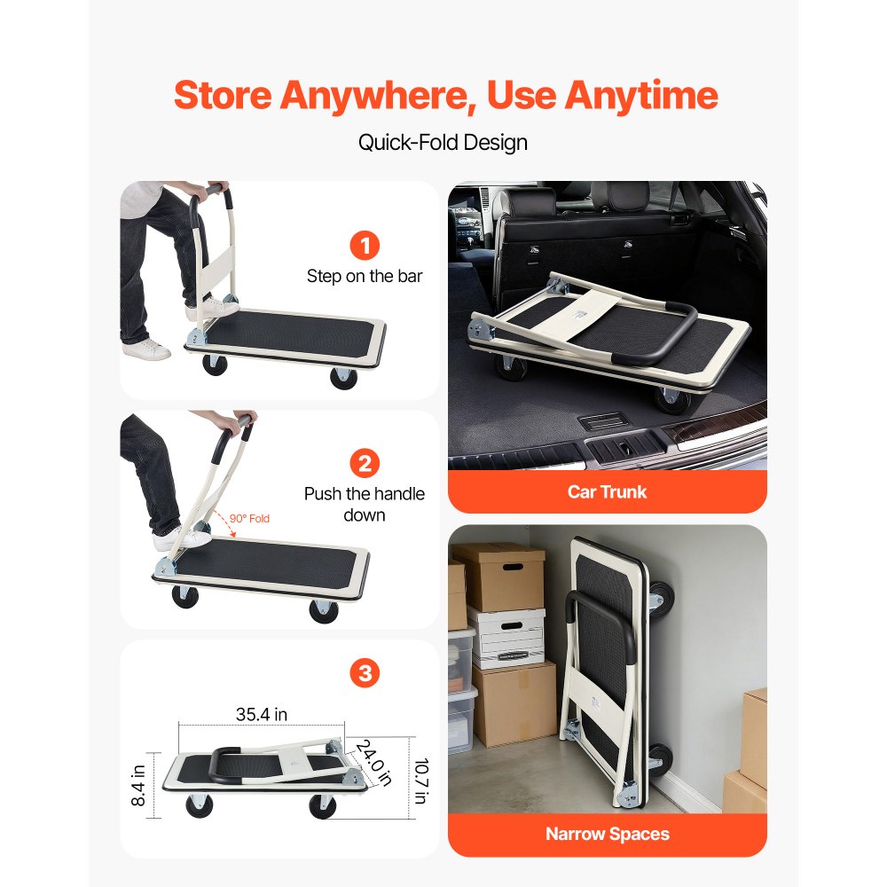 Foldable platform trolley 300 kg, transport trolley with swivel castor, hand trolley loading area with anti-slip coating, transport aid for easy storage, 900x610x870 mm trolley Foldable platform trolley 300 kg, transport trolley with swivel castor, hand trolley loading area with anti-slip coating, transport aid for easy storage, 900x610x870 mm trolley