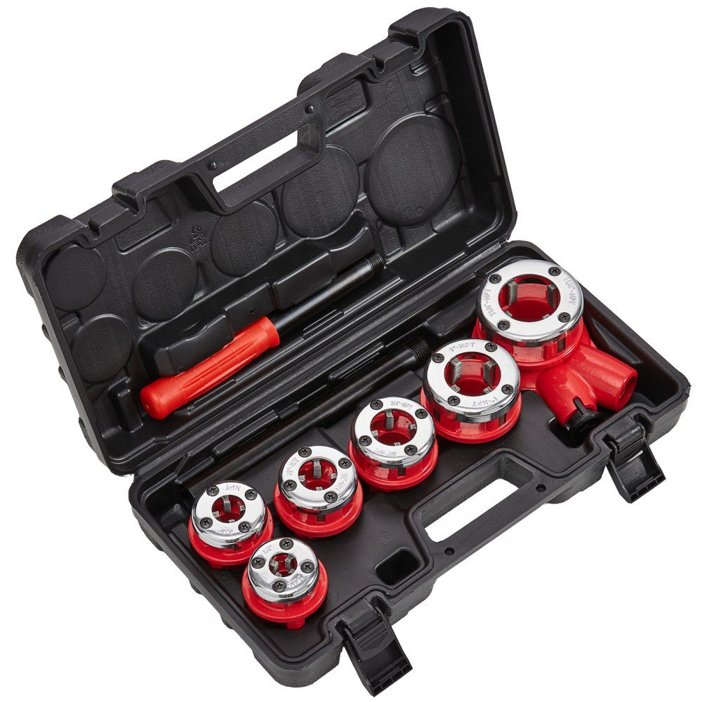 6 Pcs Set Threading Material Pipe Threading Set Standard Tap 1/4" NPT - 1-1/4" NPT in Case 9SICR Cutting Head Ideal for Construction, Plumbing Industry etc