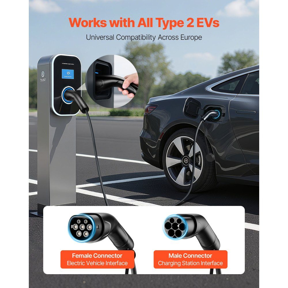 EV-Ladekabel, 16 A, 10 m, max. 11 kW, Verlängerungskabel, kompatibel mit Ladegeräten für Elektrofahrzeuge vom Typ 2, 3-Phasen-Wechselstrom, 480 V, 50 Hz, IP65, Autoladekabel mit Tragetasche