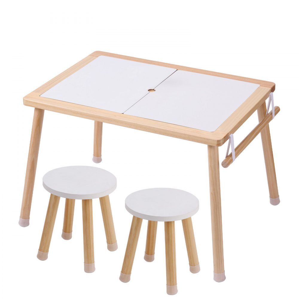 Sensorische placemat, activiteitentafel, kinderzitset en zand- en waterspeeltafel met 2 krukken en 2 opbergbakken en papierrolhouder, houten kindertafel - cadeau voor kinderen