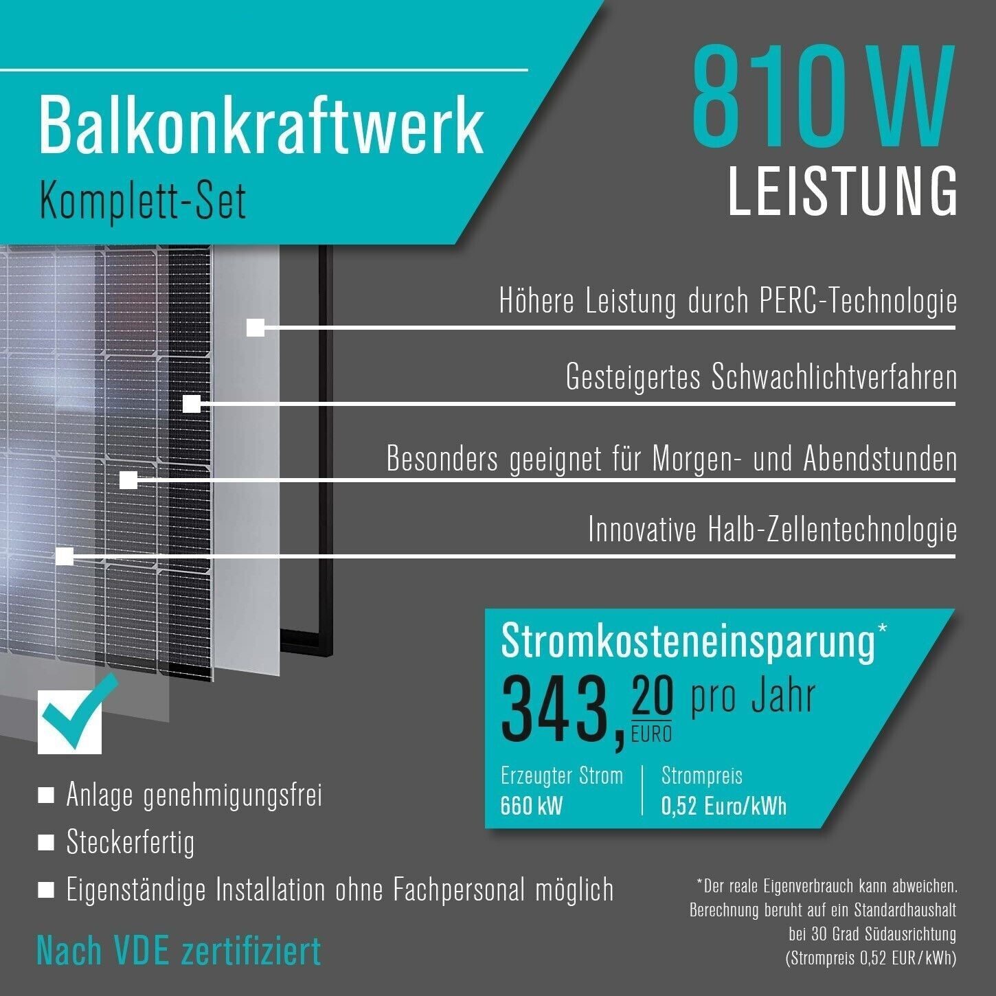 Balkonkraftwerk 810 W / 600 W Photovoltaik-Solaranlage steckerfertig