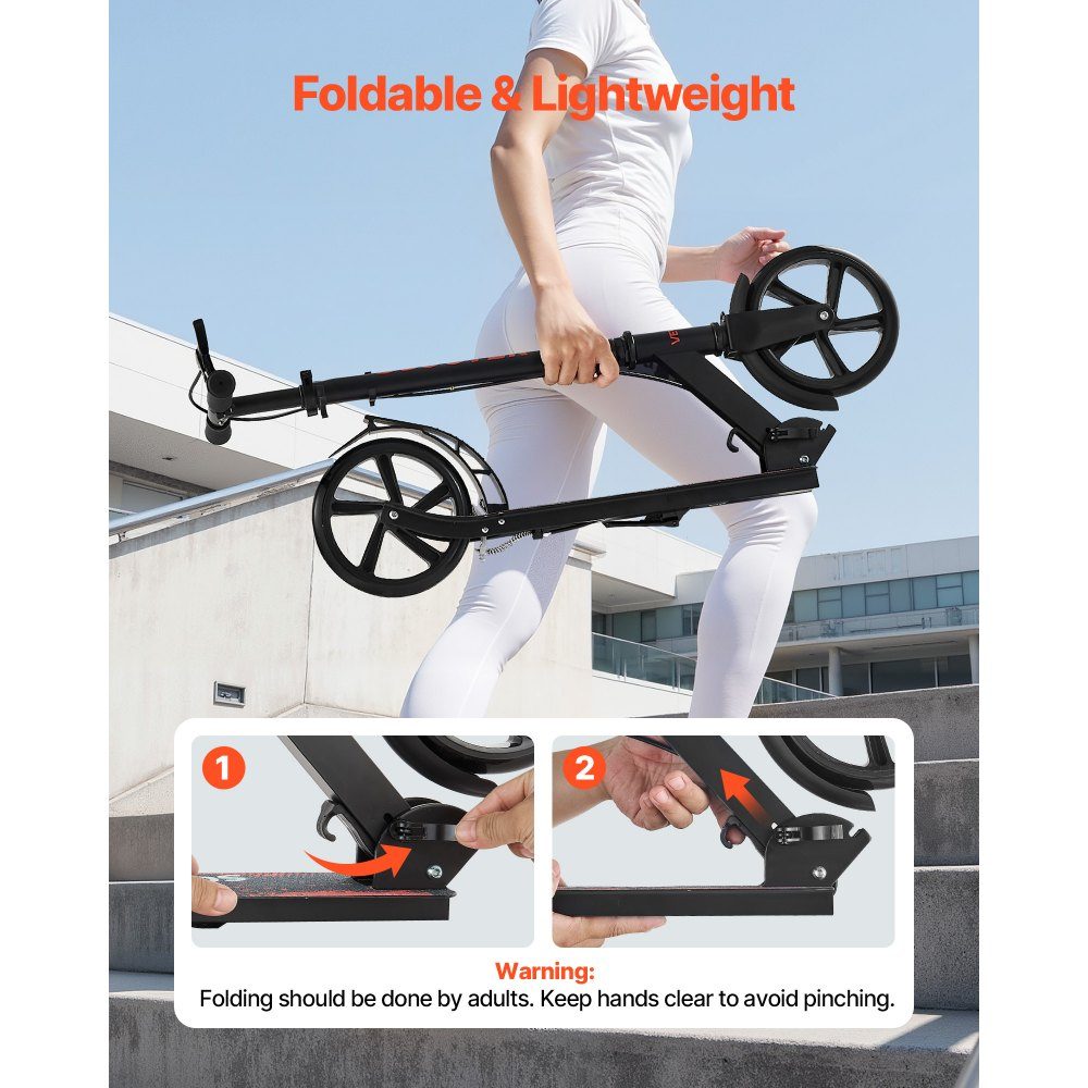 Trottinette (2 roues) pour enfants à partir de 8 ans, trottinette de ville, trottinette enfant, trottinette de rue avec guidon réglable en hauteur & plateau antidérapant & frein à main, trottinette pliable jusqu'à 100 kg, noire