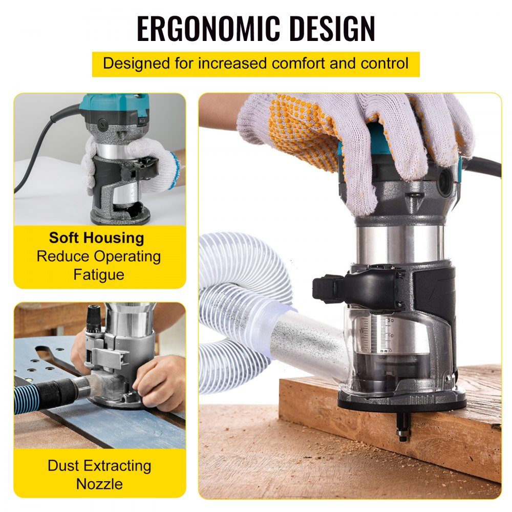 Electric Hand Router 800W, One-Hand Router 30000 RPM, Wood Edger, 3 Collet, Soft Start, Aluminum Alloy, Speed ​​Control, Electric Router Woodworking