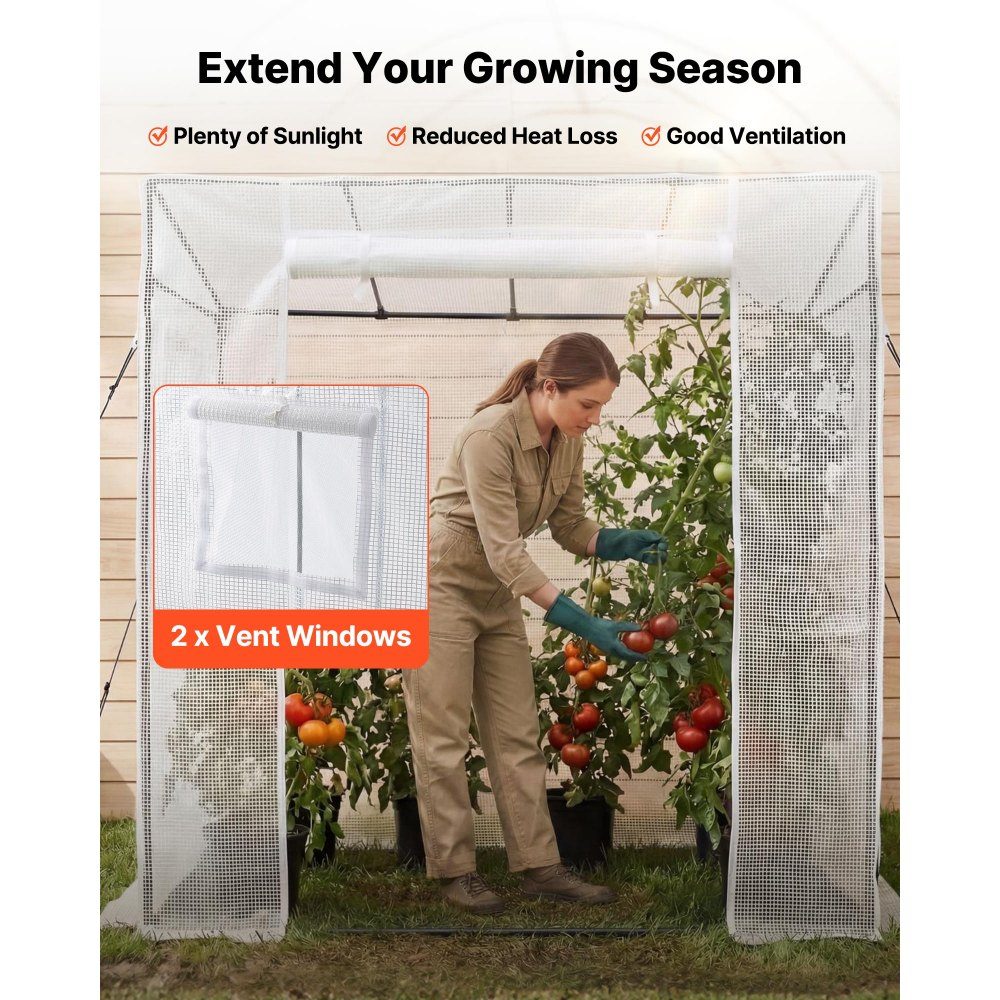 Greenhouse 195x77x146/168 cm, film greenhouse, tomato house with powder-coated steel frame, PE cover, roll-up zipper door & 2 windows, greenhouse for outdoor use