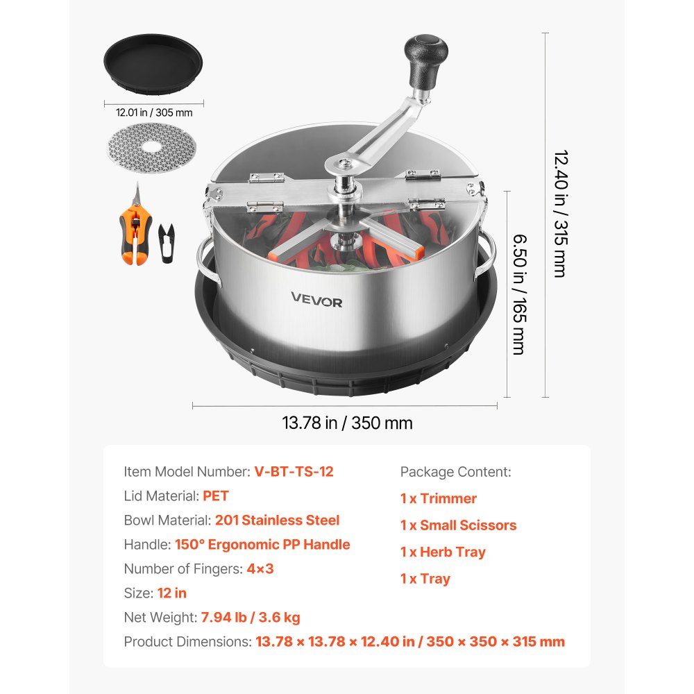 Harvester, 12" Leaf Cutter, Bud Cutter with Stainless Steel Blades, Wet & Dry Hydroponic Cutting Machine with Tray, Leaf Bowl Trimmer for Plant Buds & Flowers