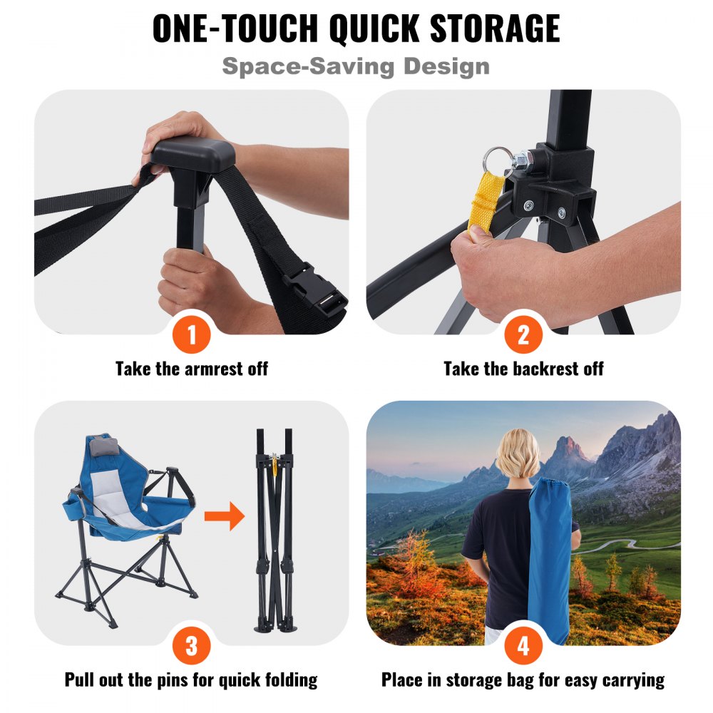Chaise de camping inclinable, capacité de charge de 300 livres, chaise suspendue de camping, chaise pliante avec porte-gobelet, sac de rangement, appui-tête et dossier réglable, pour le camping et autres activités de plein air Chaise de camping inclinable, capacité de charge de 300 livres, chaise suspendue de camping, chaise pliante avec porte-gobelet, sac de rangement, appui-tête et dossier réglable, pour le camping et autres activités de plein air