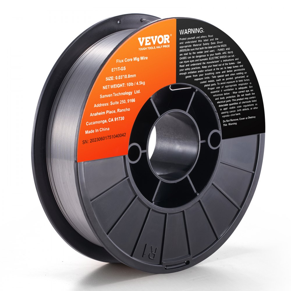 1 rouleau de fil fourré E71T-GS 0,8 mm 4,5 kg Fil de soudage MIG/MAG Rouleau de fil de soudage de diamètre de bobine de 200 mm Résistance à la traction de 560 Mpa Soudage de fil fourré sans gaz de protection