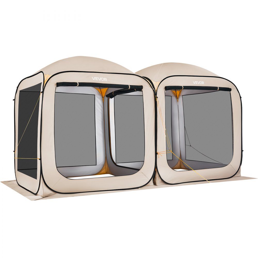 Tente de camping 144" x 72" 2 en 1 Tente de fête portable avec sac de transport, parois latérales en maille et piquets de sol pour jardin, terrasse et activités de plein air, Beige