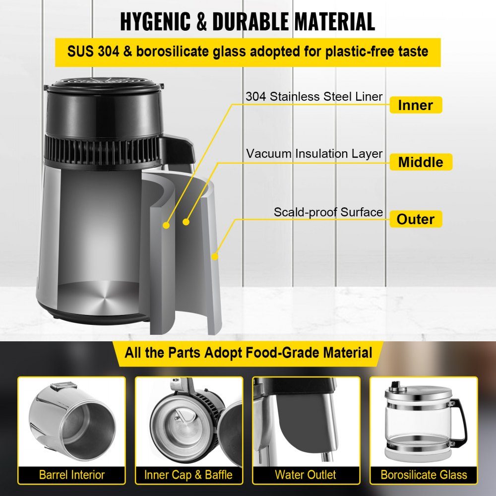 Destylator wody SC-3, profesjonalny destylator wody ze stali nierdzewnej, moc 750 W i pojemność 4 l, do laboratoriów, szpitali, biur, wydajność destylacji 1 l/h