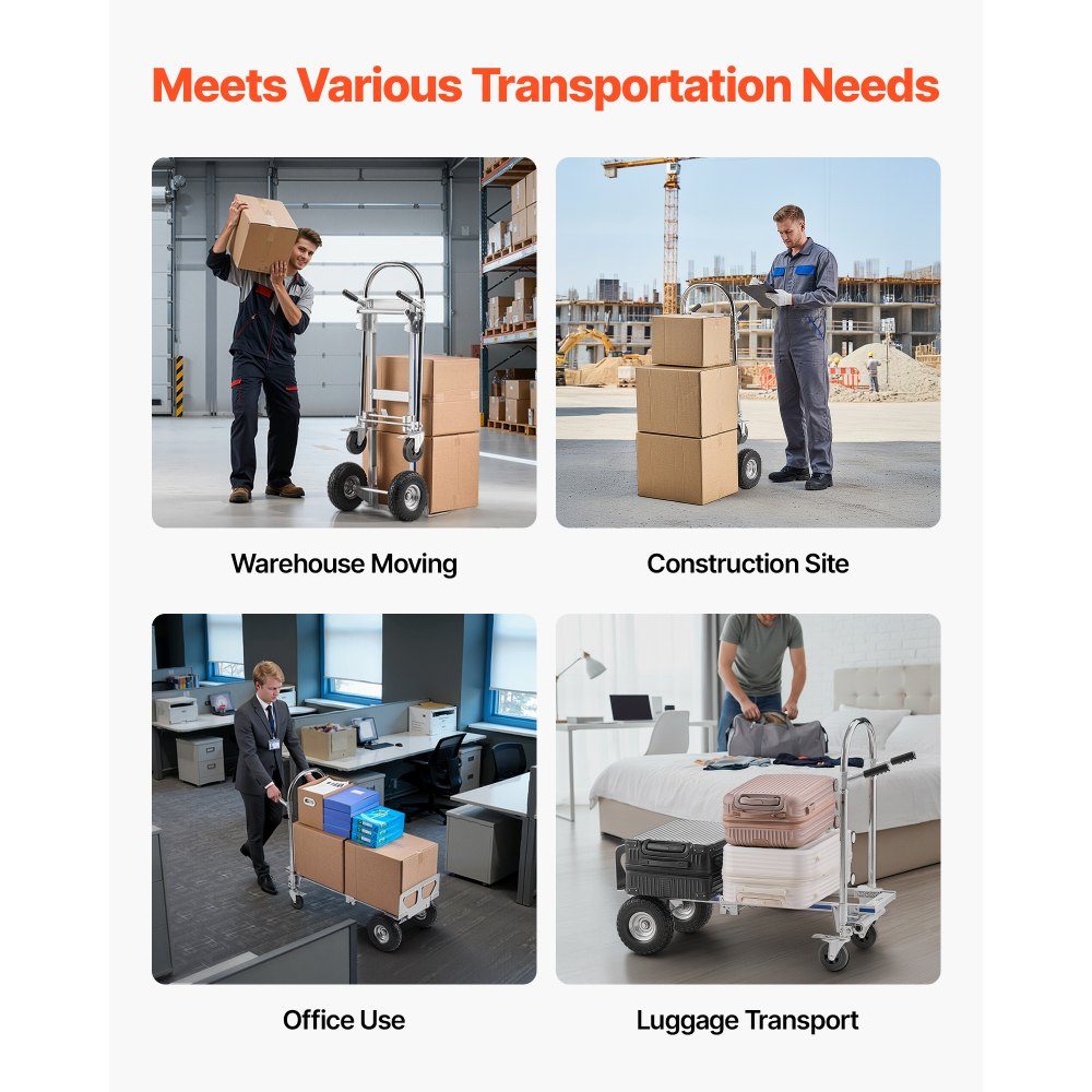 2 in 1 steekwagen 454 kg transportwagen met 4 wielen Converteerbare platformwagen met antisliphandgreep Draagbare steekwagenwagen voor het verplaatsen van kantoor, magazijn, supermarkt