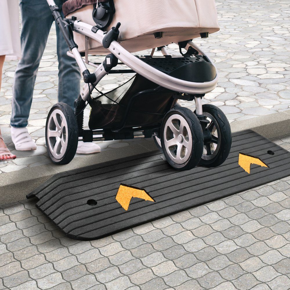 Threshold Ramp, Solid Rubber Door Sill Ramp, 15 Ton Load Capacity, Curb Ramp with Channel, 113 x 24.1 x 2.5 cm, Wheelchair Ramp, Access Ramp, Rubber Ramp, Ideal for Uneven Floor Curbs