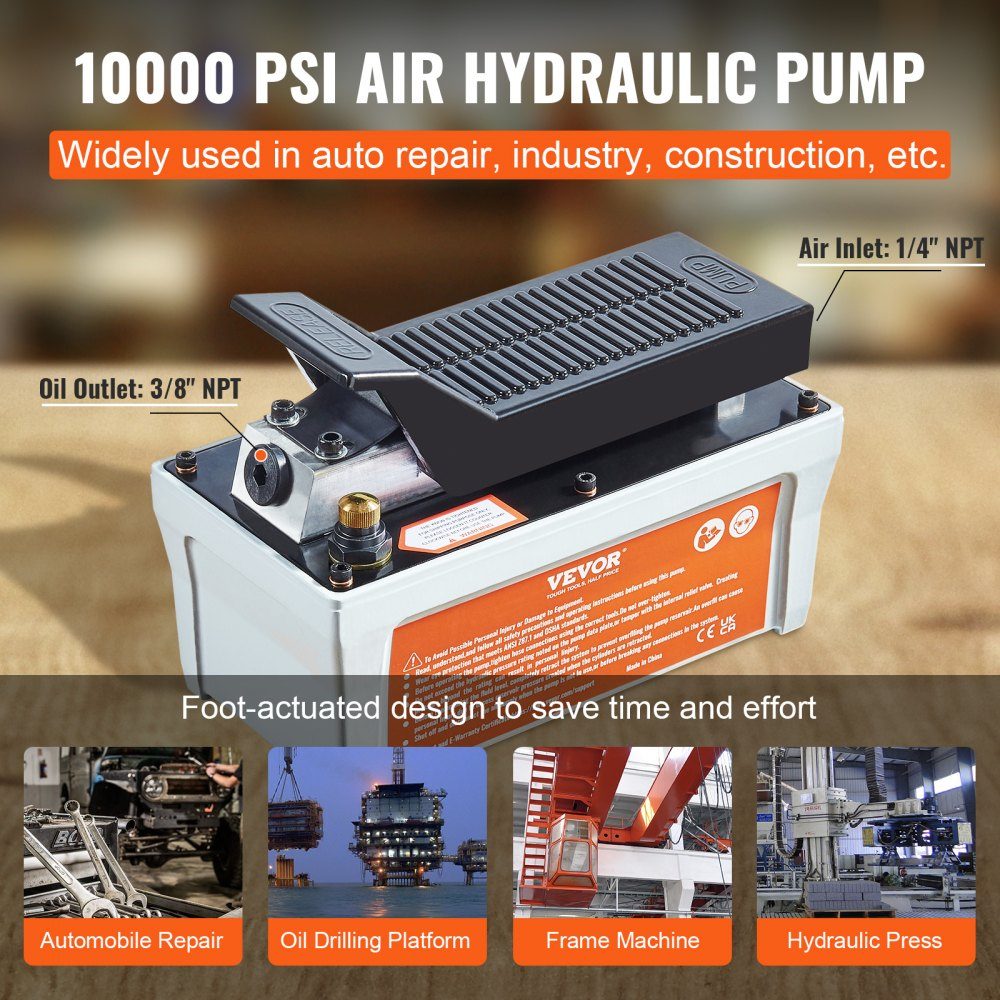 Pneumatyczna pompa hydrauliczna 700 bar 1,6 l pompa hydrauliczna 0,8 l/min (bez obciążenia) 0,16 l/min (obciążenie) hydrauliczna pompa nożna z wężem 2 m, pneumatyczna pompa nożna, naprawa samochodów, montaż oleju, konserwacja maszyn
