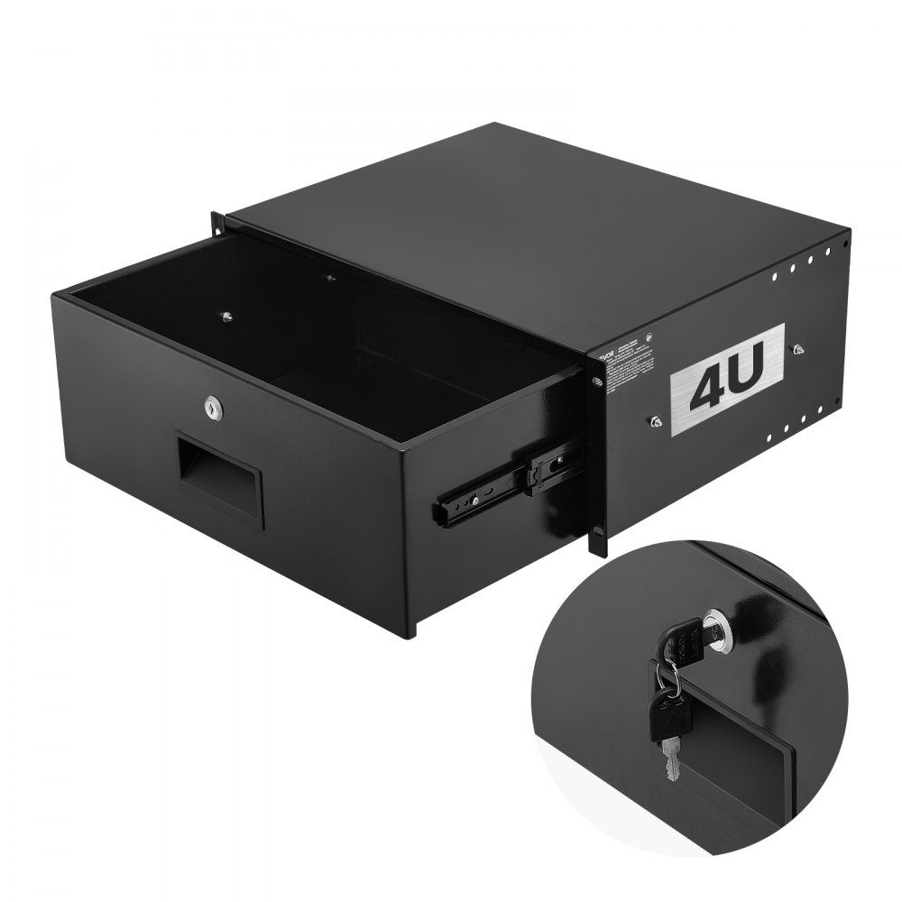 4U-Rack-Schublade, 50 Pfund, abschließbares Serverschrankgehäuse, Schiebeschublade mit Schloss und Kabelführungslöchern für 482-mm-Netzwerkschrank, AV-Rack oder Schrankgehäuse