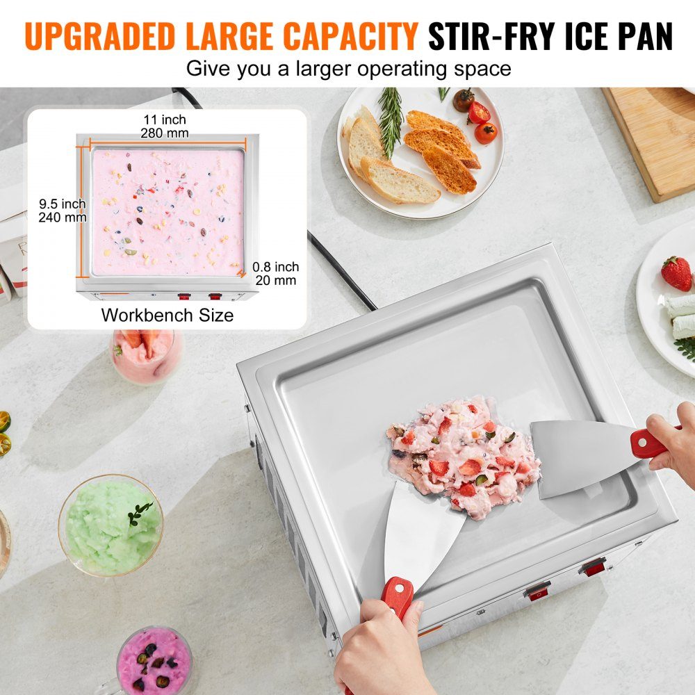 Deep-fried ice cream roll machine, 28 x 24 x 2 cm pan for frying ice cream, ice cream maker with compressor and 2 scrapers, for making ice cream, frozen yogurt and ice cream rolls