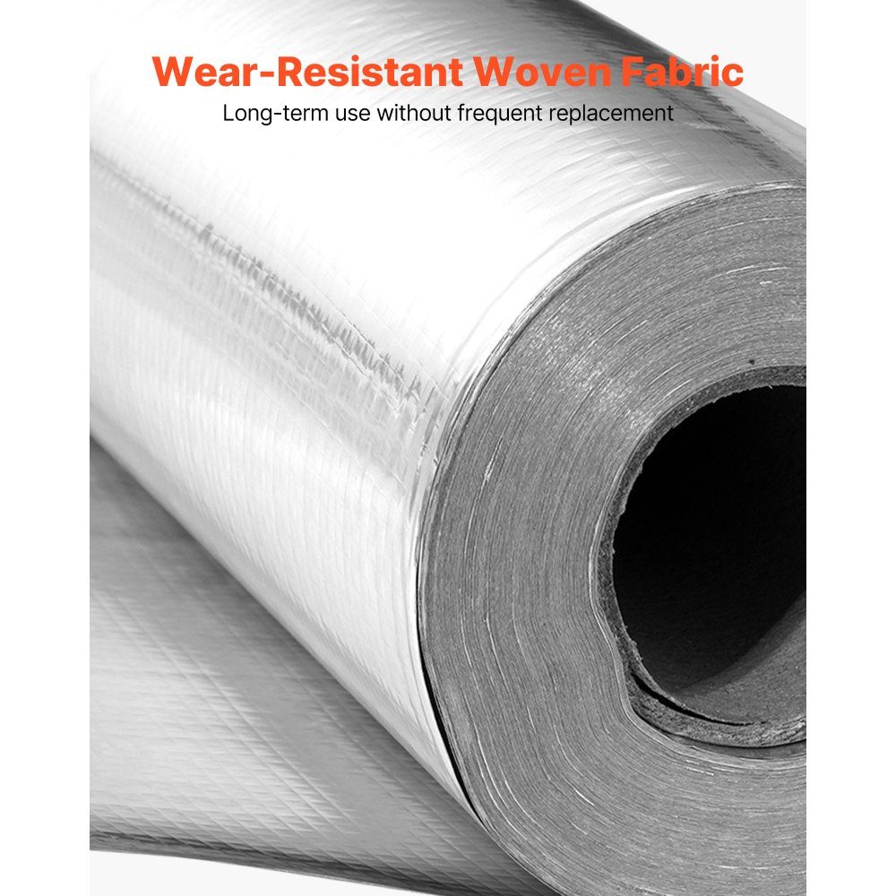 Insulation Film Non-Perforated Fabric Insulation Film 0.15mm Reflective Film 38.1m x 122cm Double Sided Aluminum Foil Heat Reflection Protection Thermal Insulation Roll for Window Roofs