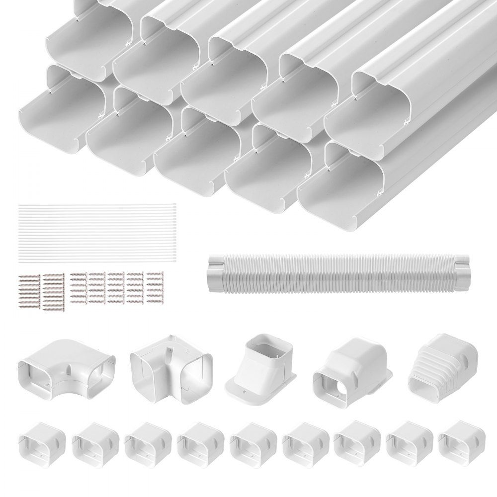 Mini couvercle de jeu de lignes divisées 76,2 mm L 5400 mm L Couvercle décoratif en PVC pour tuyau de climatiseur avec 10 canaux droits et composants complets pouvant être peints pour pompes à chaleur Blanc