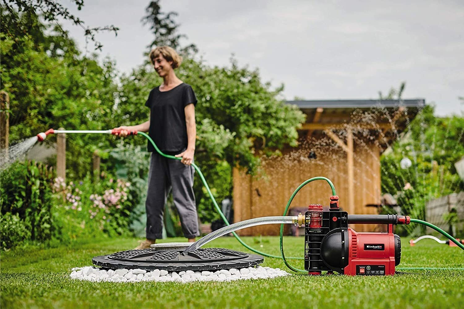 Einhell tuinpomp GE-GP 1145 ECO (1.100 W, 4.500 l/u max. opbrengst, watervul-/vervuilings-/zuigindicator, thermische/vorstbeveiliging, watervulschroef, voorfilter met terugslagklep, incl. adapter)