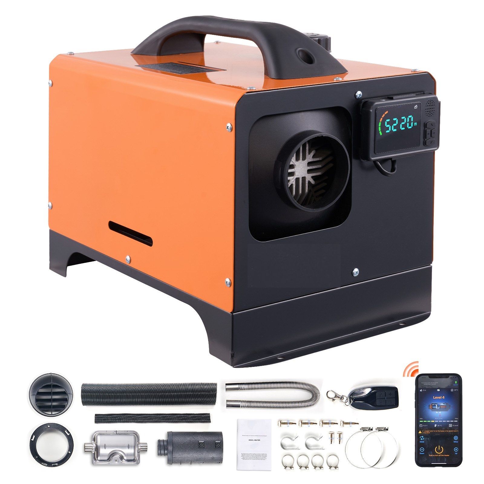 Nagrzewnica powietrzna na olej napędowy 12 V 8 kW z wyświetlaczem LCD, pilotem i dodatkową nagrzewnicą sterowaną za pomocą aplikacji Bluetooth Nagrzewnica powietrzna na olej napędowy 12 V 8 kW z wyświetlaczem LCD, pilotem i dodatkową nagrzewnicą sterowaną za pomocą aplikacji Bluetooth